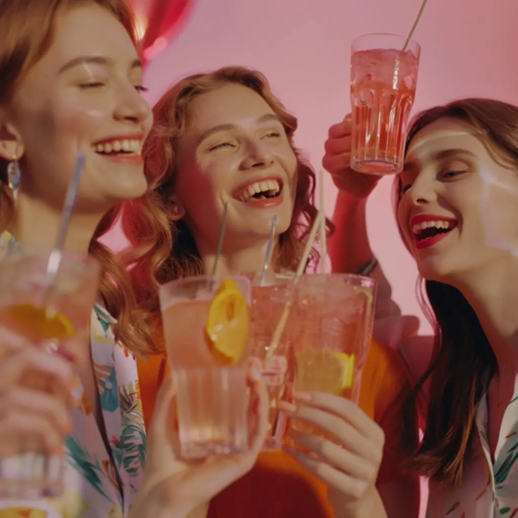 Filles joyeuses profitant de l'eau pure avec sirops